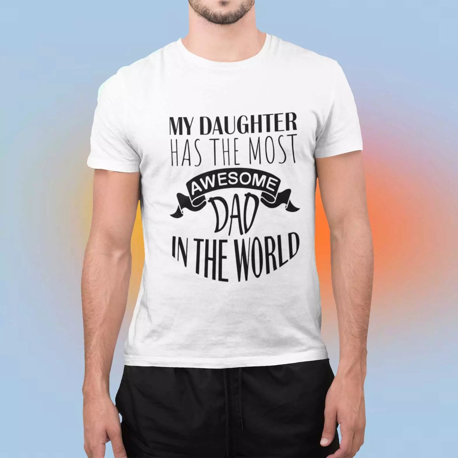 Personalised “My Daughter Has the Most Awesome Dad in the World” t-shirt with custom name, a heartfelt gift for dads from daughters