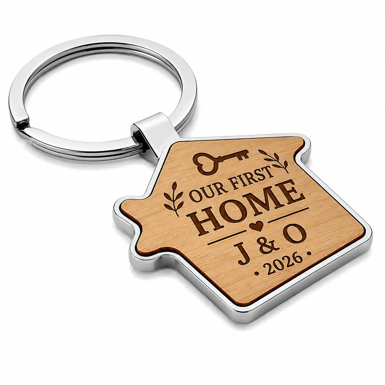 Personalised Our First Home house keyring with initials and year