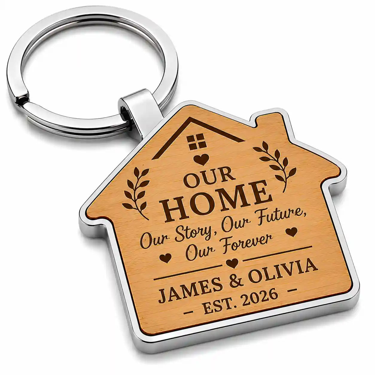 Personalised Our Home new home keyring with couple names and year