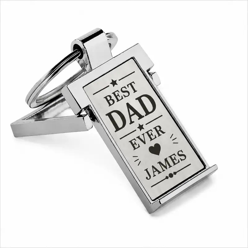 Personalised Best Dad Ever engraved metal keyring with custom name
