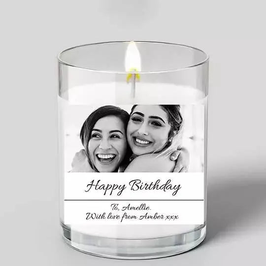 Personalised photo scented candle with custom message and lid