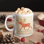 Personalised red reindeer Christmas mug featuring festive reindeer artwork on a white ceramic mug.