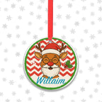 Personalised Christmas reindeer ornament with name, round festive tree decoration