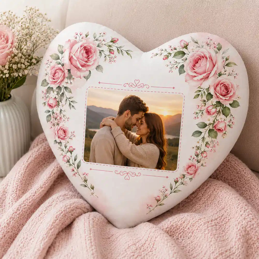personalised floral photo heart cushion wedding anniversary gift for couples