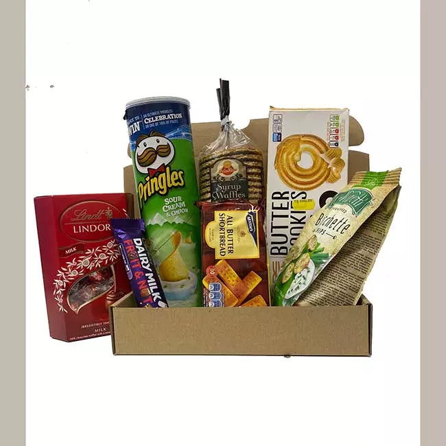 Personalised snack hamper filled with sweet and savoury treats