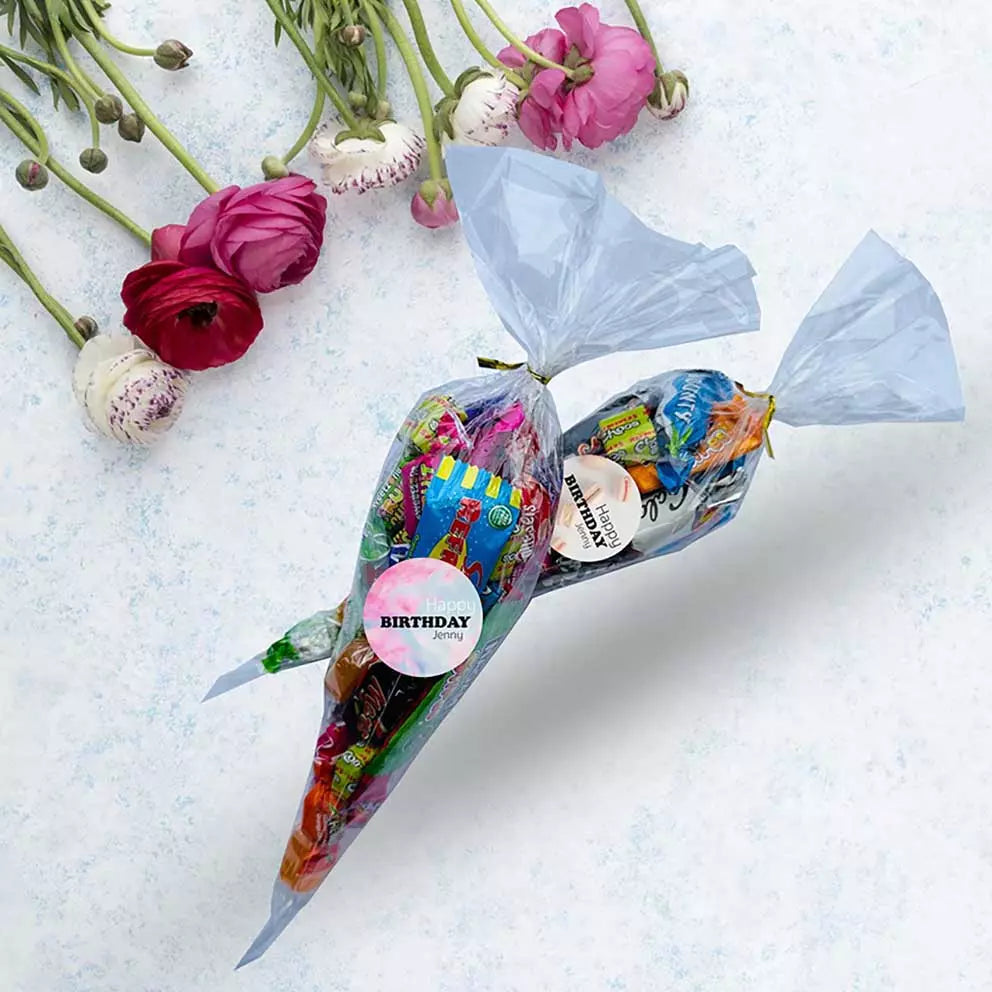 Personalised sweet cone filled with assorted sweets and chocolates
