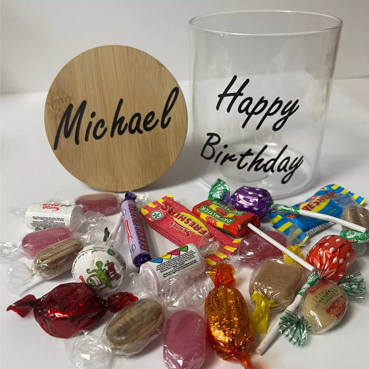 Personalised sweets jar with name and message