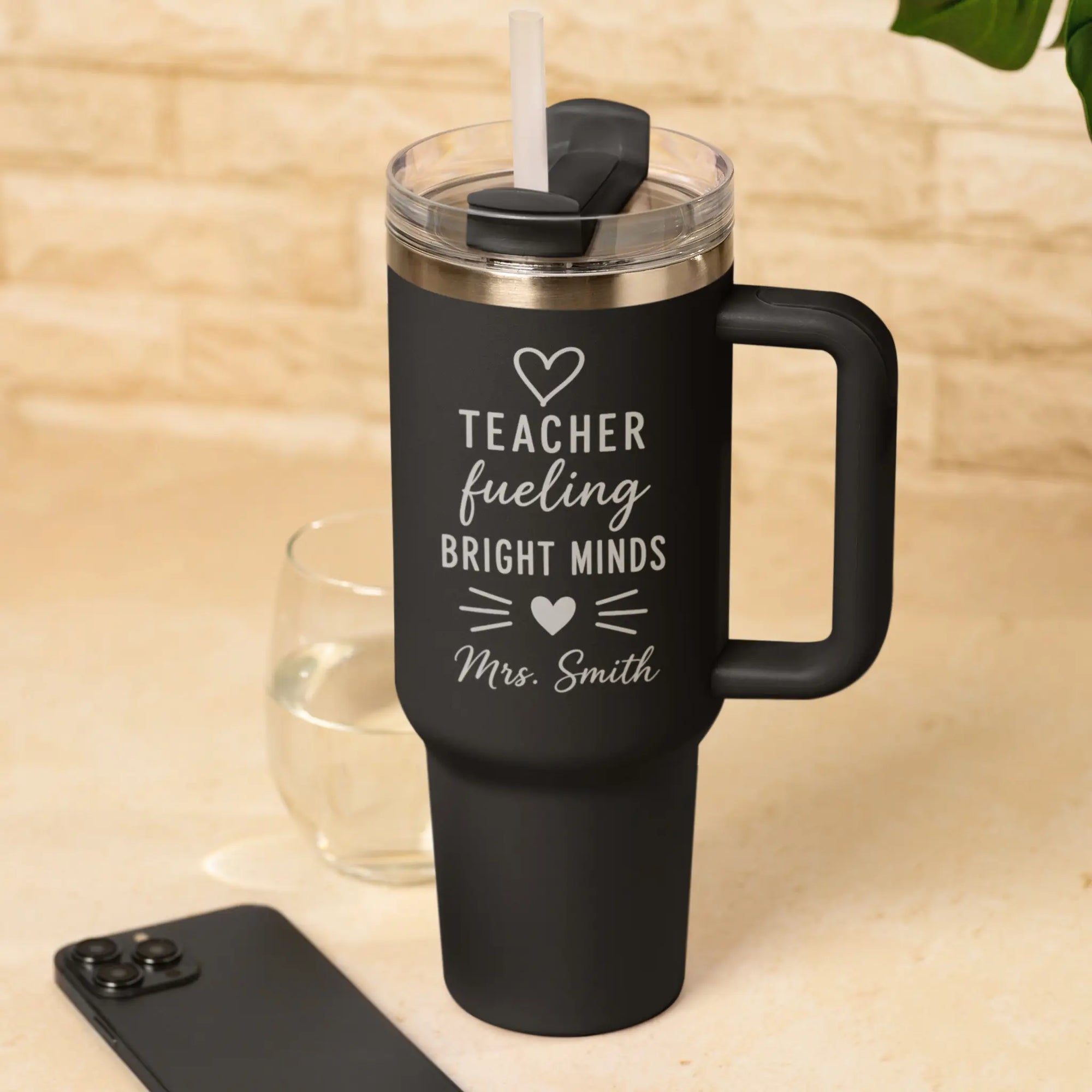 Personalised Teacher Tumbler Gift - Teacher Fueling Bright Minds Engraved Travel Cup in Black