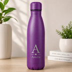 Custom purple insulated water bottle with engraved initial and personalised name, thoughtful gift for her, birthdays, Christmas or everyday use