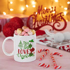 Personalised This Guy Loves Christmas ceramic mug featuring a festive slogan design.