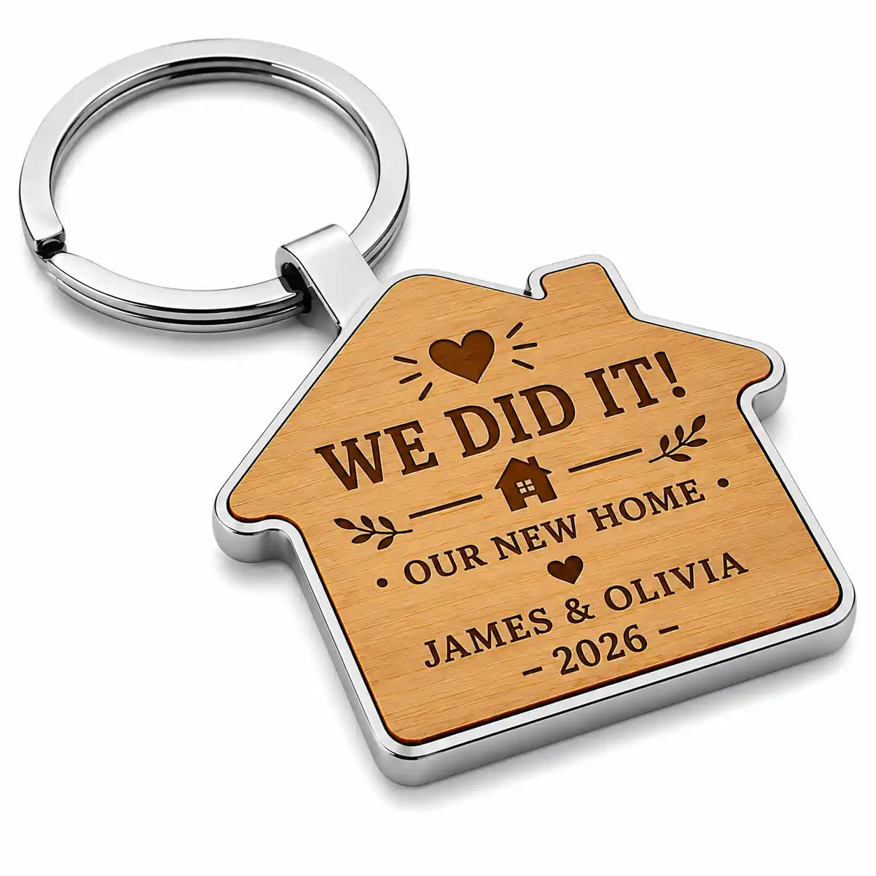 Personalised We Did It new home house keyring with names and year