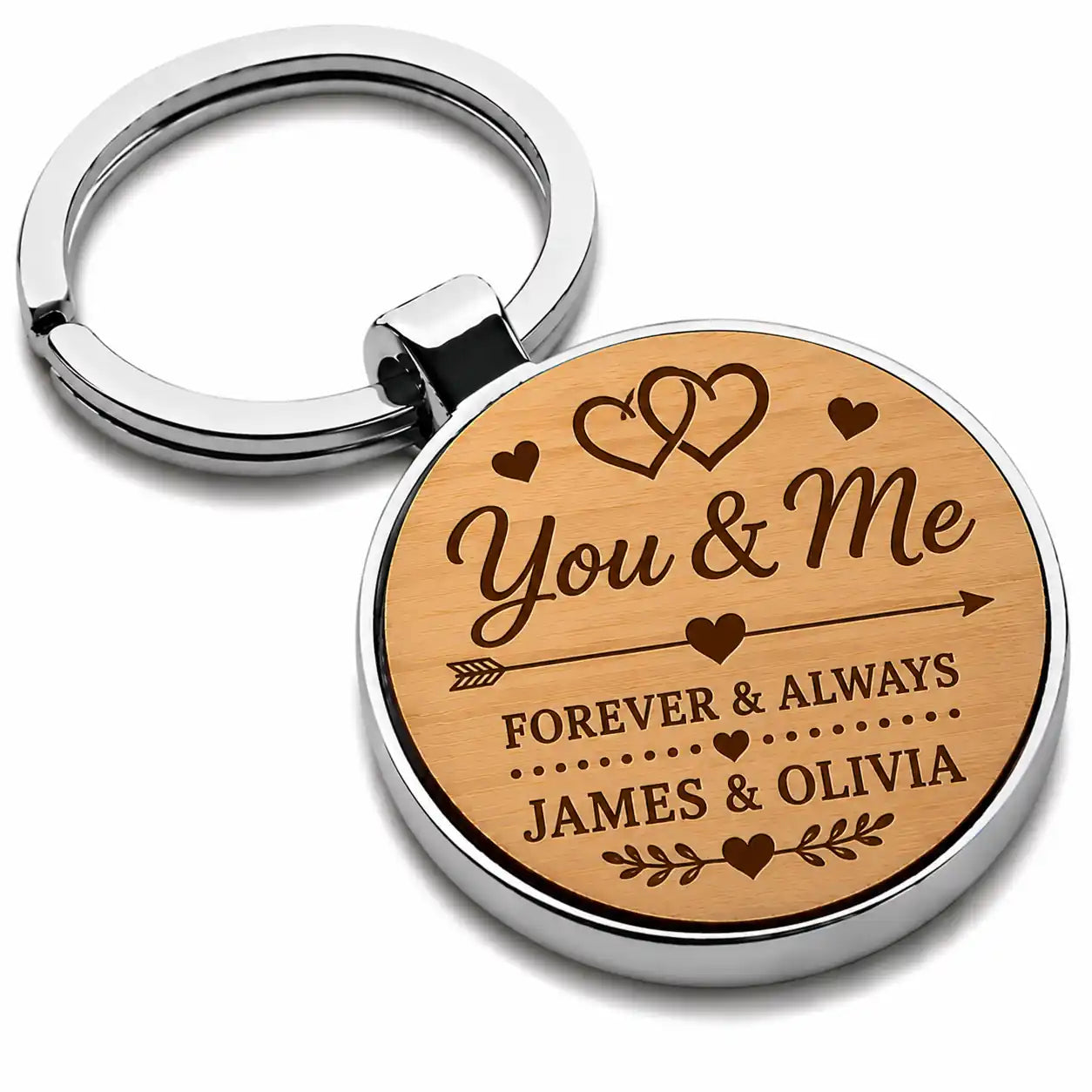 Personalised You and Me couples keyring with two names