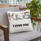 custom photo cushion with multiple pictures and kiss design