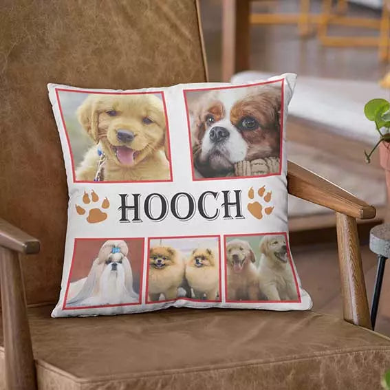 Personalised 5 photo collage paws cushion cover with custom pet pictures