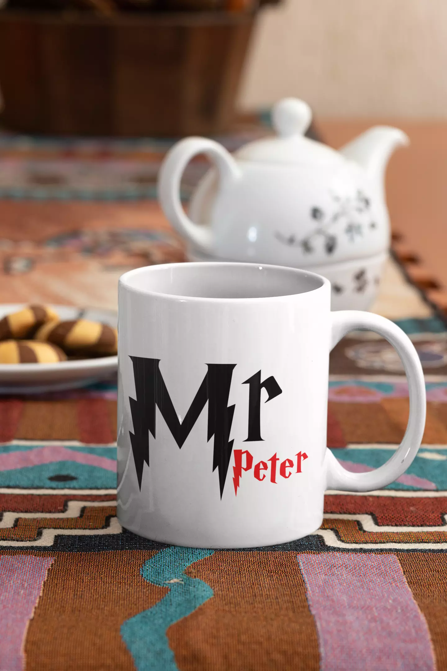 Personalised coffee cup set for partners with photos and names