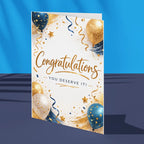 Personalised congratulations card gold balloons celebration design custom achievement greeting card UK