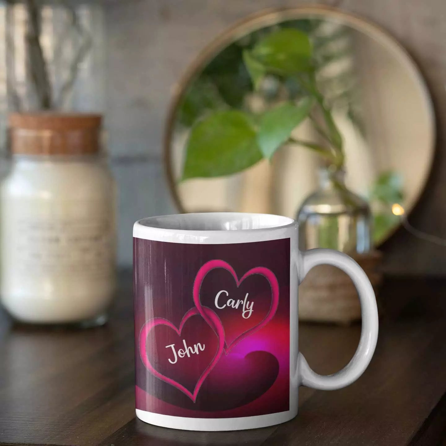 Personalised couple names mug with custom his and hers names and romantic message