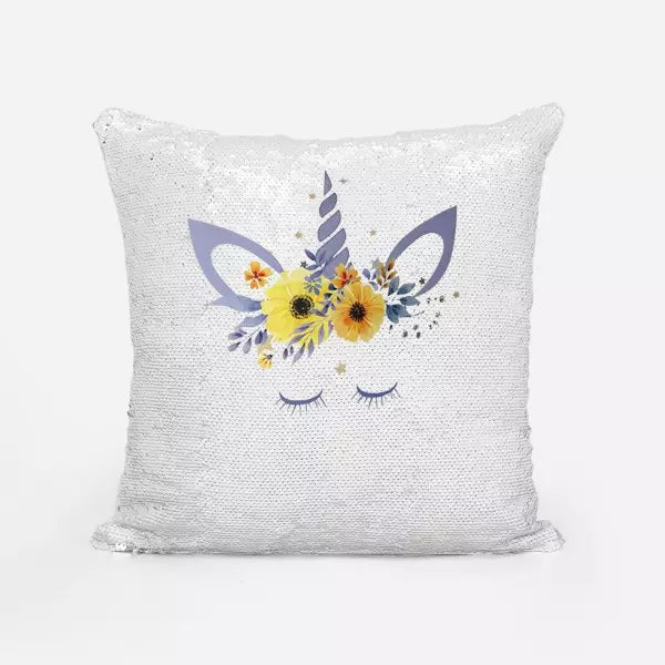 Personalised sequin magic unicorn dreamy cushion with custom name
