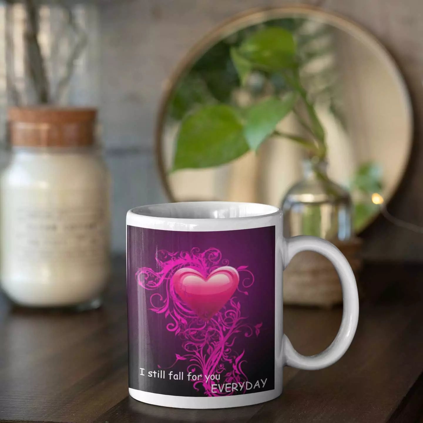 Personalised “Fall for You Everyday” mug with custom name and romantic message