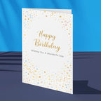 Personalised happy birthday card gold confetti celebration design custom birthday greeting card UK