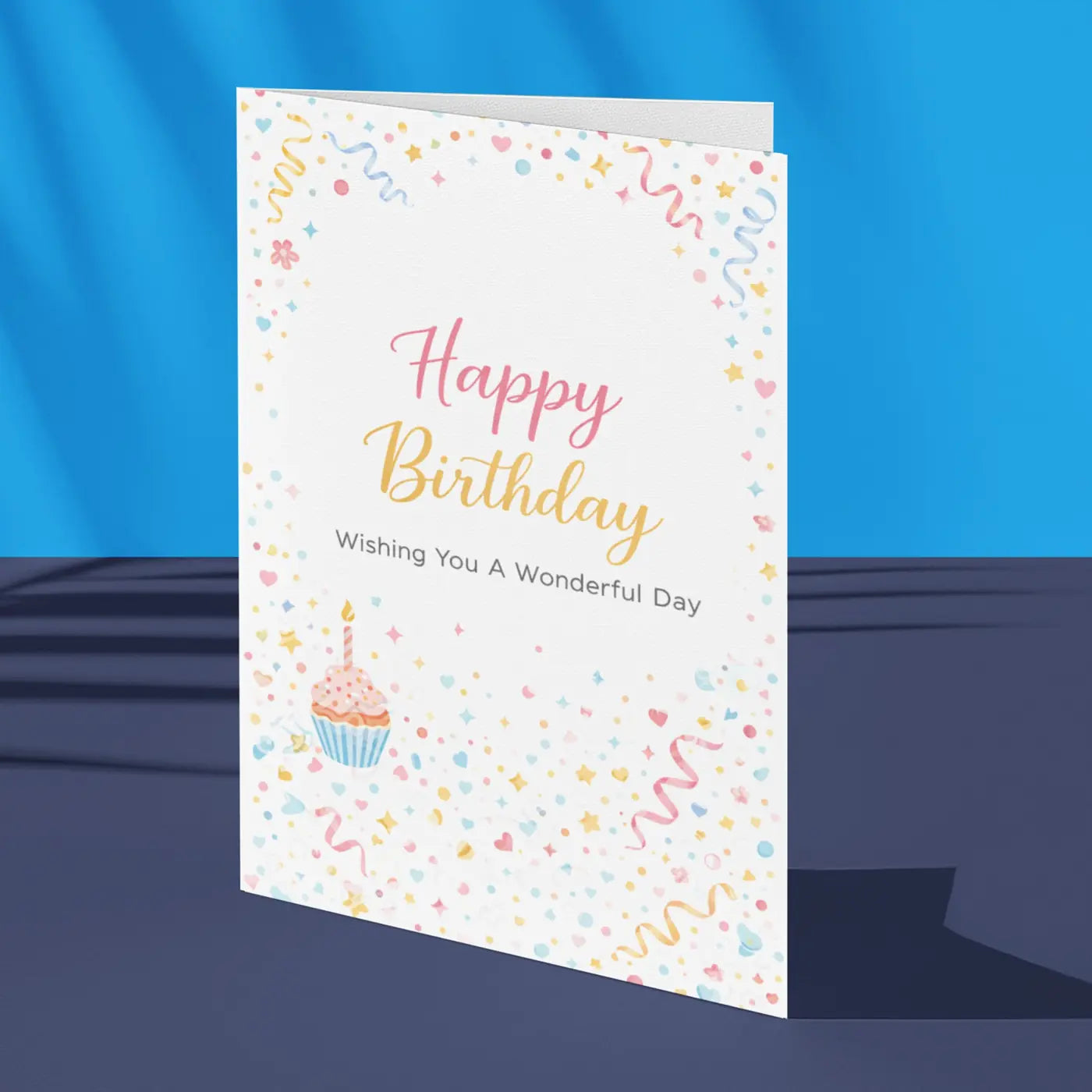 Personalised happy birthday cupcake greeting card confetti celebration design custom birthday card UK