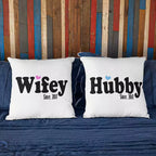personalised Wifey & Hubby couple cushion cover with custom names and message