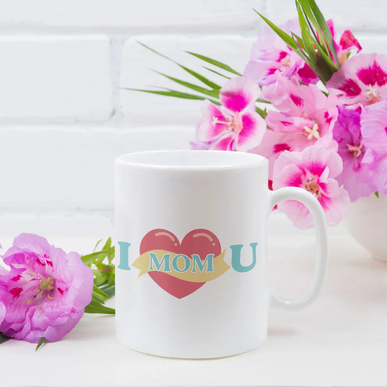 Personalised ceramic mug with I Heart You Mom design and custom name, sweet and sentimental Mother's Day gift for her UK.
