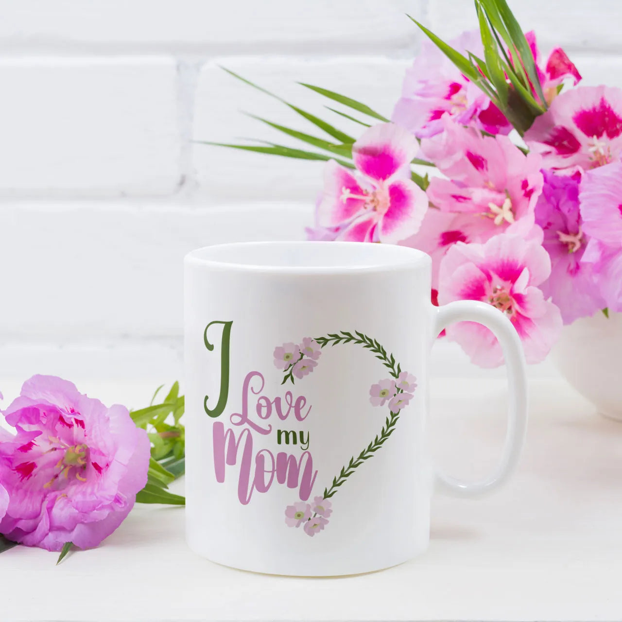 Personalised ceramic mug with I Love My Heart design and custom name, sentimental Mother's Day gift for Mum or Nan UK.