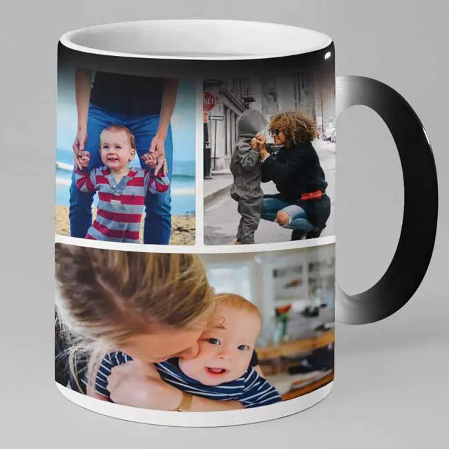 Personalised magic heat 4 photo collage mug with custom photos revealed by heat