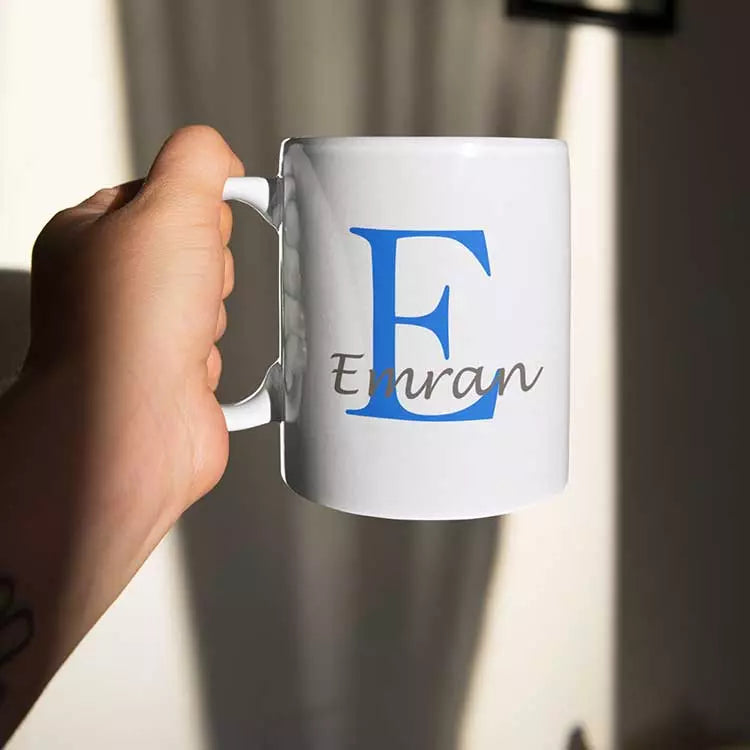 Custom mug for him with name and initial — perfect gift