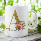 Personalised flower bouquet mug with custom name and initial