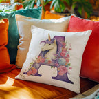 Cute magical unicorn décor cushion with names and initial for kids’ rooms