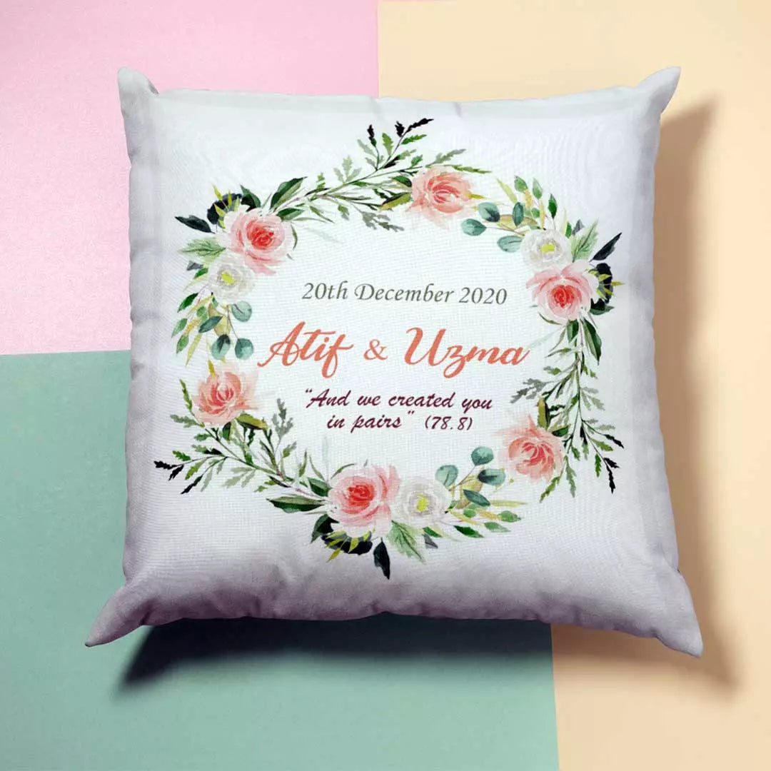 Personalised comfy cushion with names and date — ideal anniversary or wedding gift