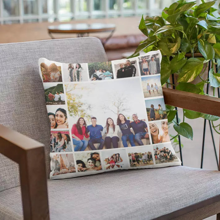 Custom memory cushion with 18 favourite photos and personal text