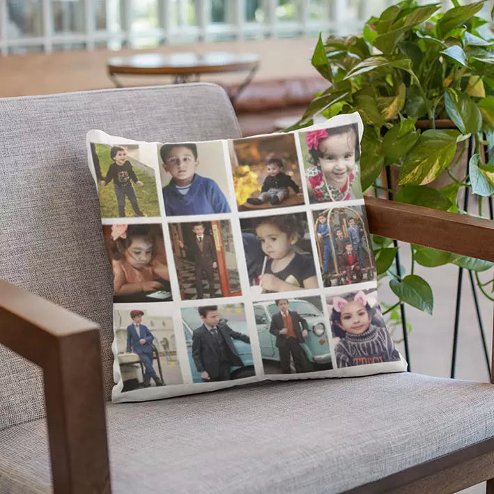 Custom soft cushion cover with 12 photo collage and heartfelt message
