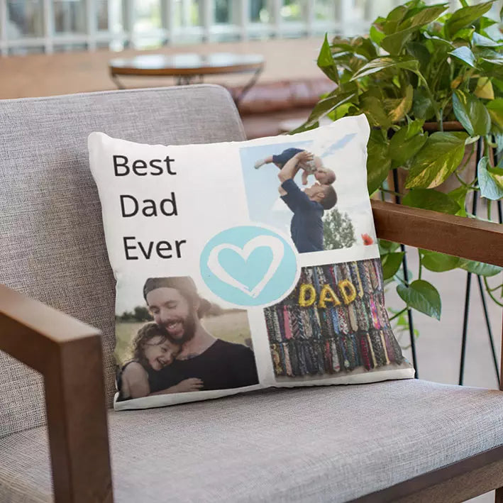 personalised 3 photo heart collage cushion cover with custom message - gift for any occasion
