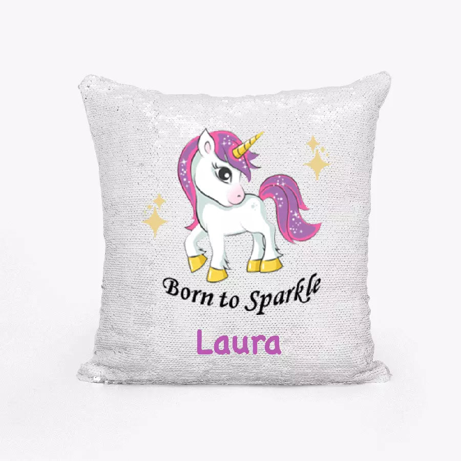 Sparkling personalised cushion with motivational message and name