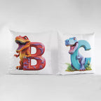 Custom kids’ dinosaur cushion with T-Rex graphic and personalised text