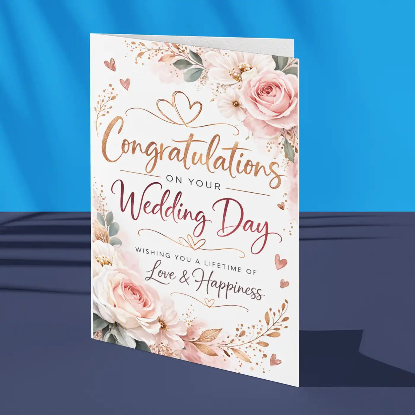 Personalised wedding congratulations card elegant floral design custom wedding day greeting card UK