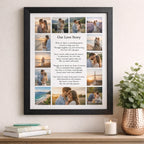 Personalised photo wall art frame with poem and custom love story picture print in white frame