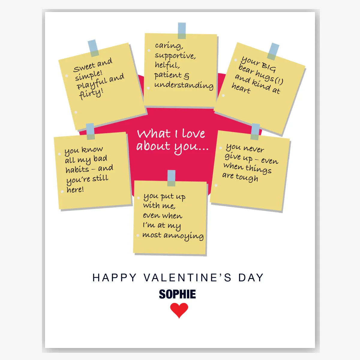 Pinned Notes Collage with Red Accent – Personalised Card – personalised Valentine card, custom romantic greeting or anniversary card; make your own unique card.