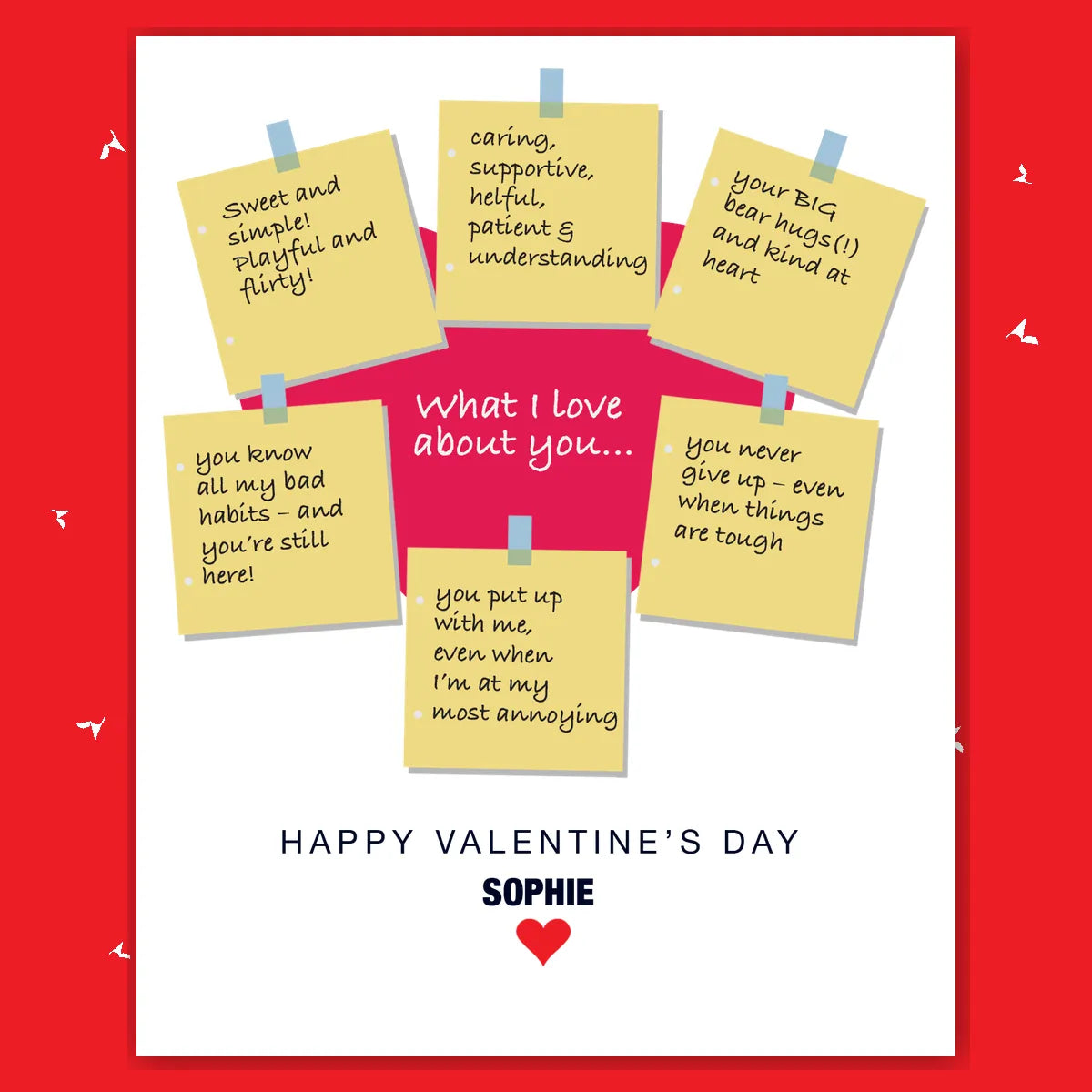  – personalised card design, perfect Valentine card for her or him, romantic customised greeting to make your personalised card unique and memorable.