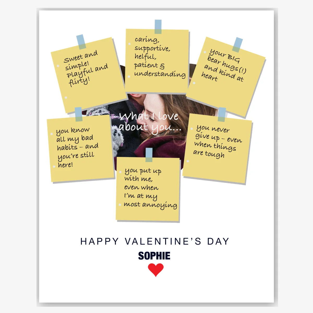 Pinned Notes Collage with Photo – Personalised Card – personalised Valentine card, custom romantic greeting or anniversary card; make your own unique card.