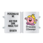 Playful Princess Glimmer personalised mug with joyful character, golden hair, and arms wide open – custom coffee cup with name or message