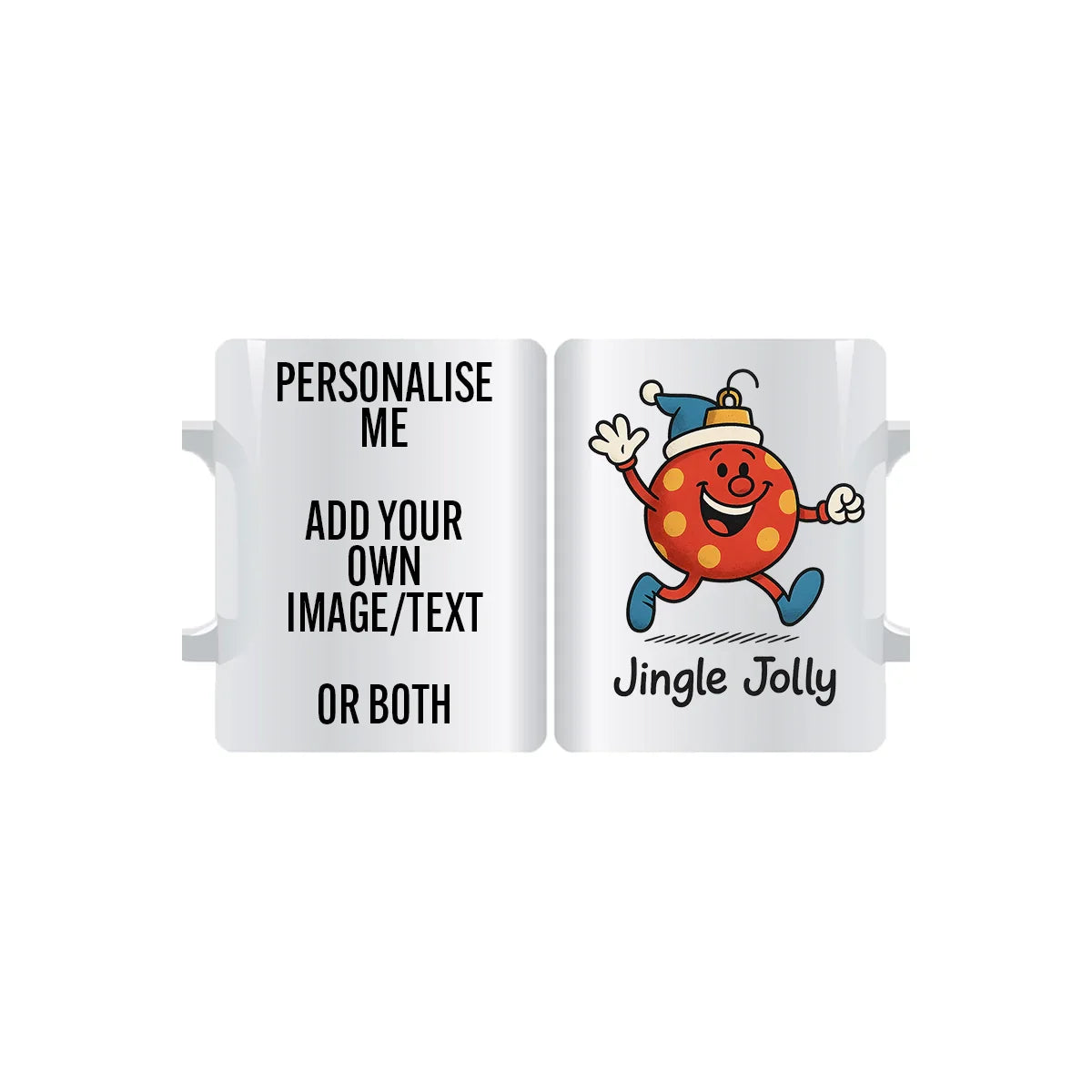 "Polka Dot Jingle Jolly personalised mug – quirky bauble Christmas coffee cup gift"