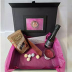 Prosecco chocolate pamper gift hamper with personalised candle and card luxury gift box for birthdays anniversaries and celebrations