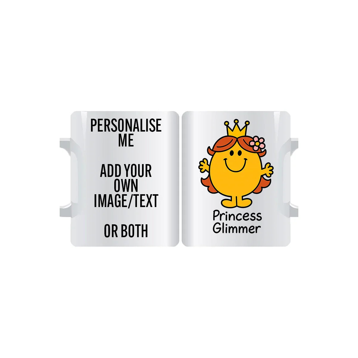 Radiant Princess Glimmer personalised mug with golden crown, flower detail, and customisable text or image – magical royal ceramic coffee cup
