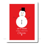 Personalised Let It Snow Christmas card with snowman design – custom greeting