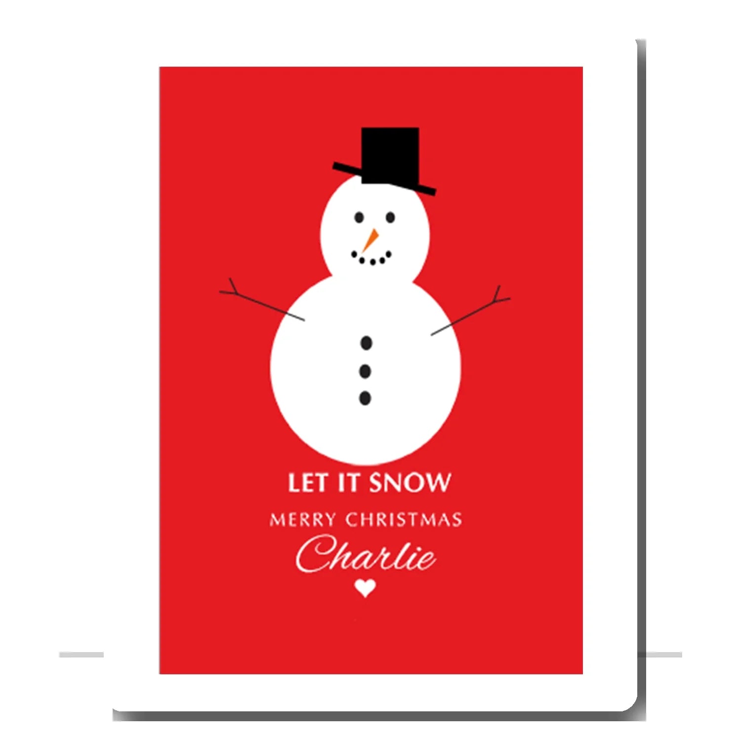 Personalised Let It Snow Christmas card with snowman design – custom greeting