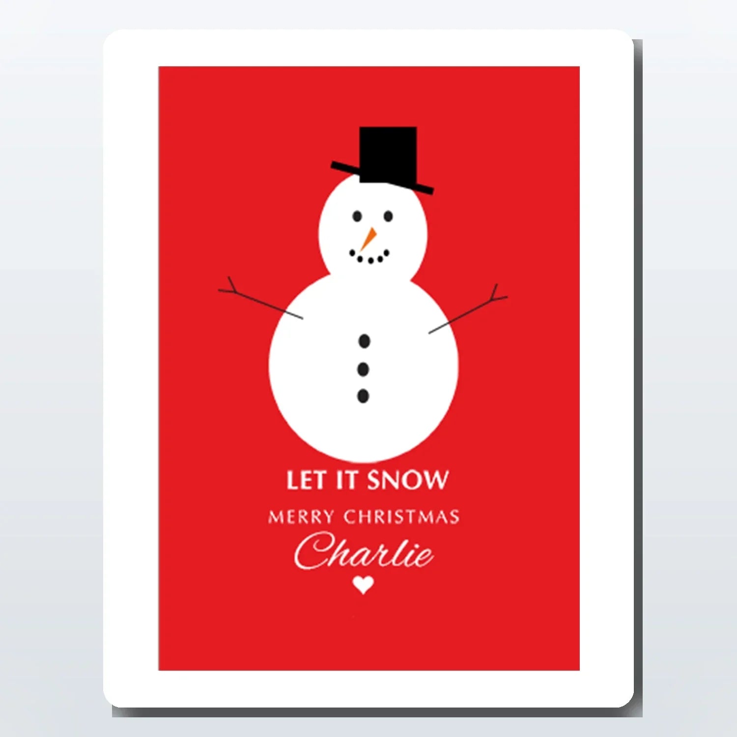 Luxury snowman personalised Christmas card – custom holiday greeting with names & text; printed card; for family & friends